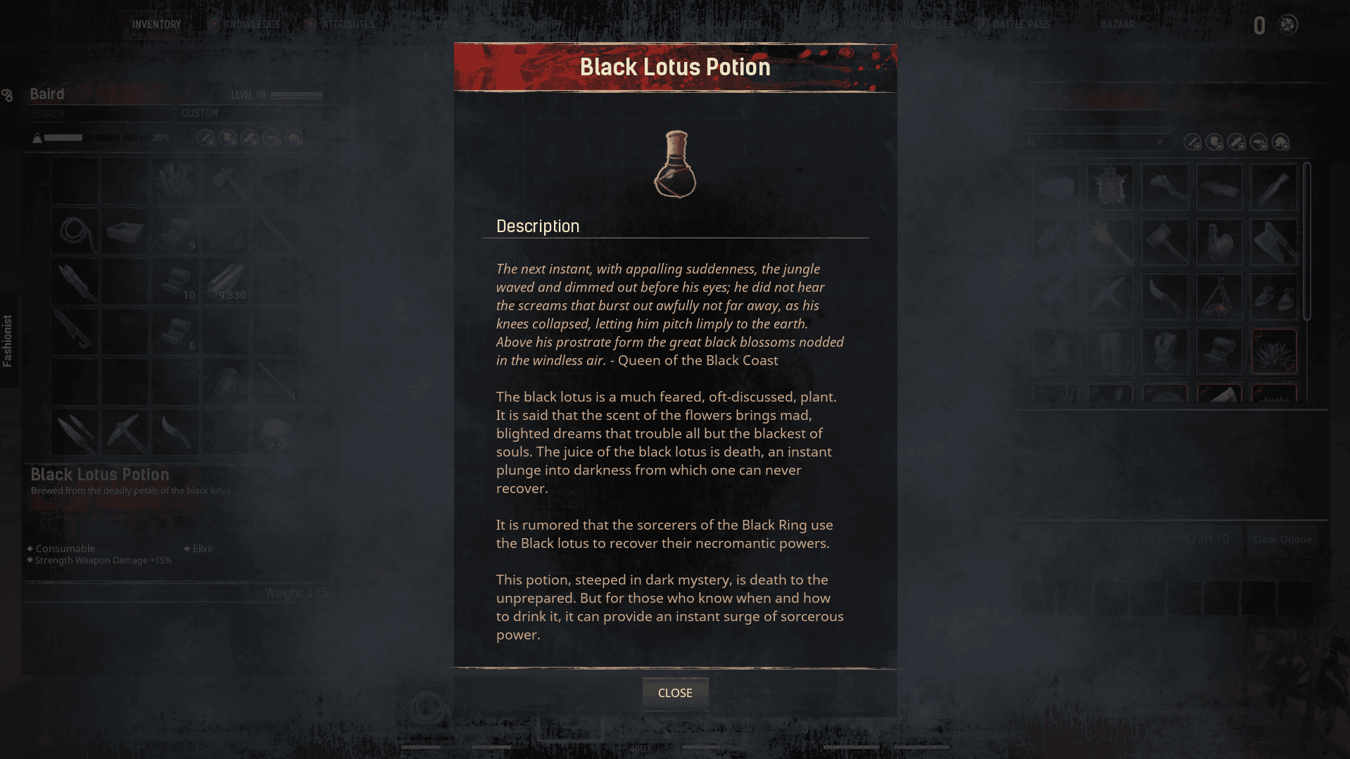 Conan Exiles black lotus potion description